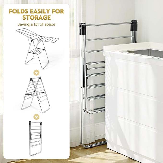 APEXCHASER Clothes Drying Rack, Drying Rack Clothing with Height-Adjustable, Foldable Gullwings Laundry Rack, Indoor Outdoor Use, No Assembly,Black-Ruum Studio Home