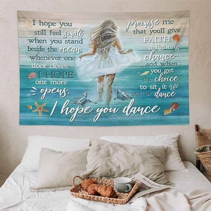 Coastal Beach Tapestry I Hope You Dance Tapestry Wall Hanging for Bedroom Sea Turtle Tapestries Aesthetic Wall Decor for Home Dorm Living Room 60"x90"-Ruum Studio Home