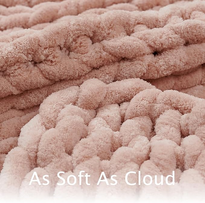 Esterra Chunky Knit Throw Blanket Newly Upgraded Heavy Tighter Version, Handmade Chenille Throw Super Soft, Thick Yarn Cable Knit Crochet Throw Blanket for Couch Bed Sofa, 50" x60, Coral Pink-Ruum Studio Home