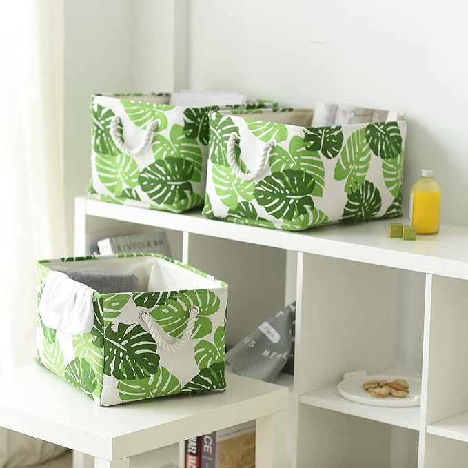 Storage Cubes, Storage Bins Baskets for Organizing 4 Pack for Organizing Toys, Clothes, Closet Baskets with Rope Handles for Nursery Home(White and Green,15.7"L×11.8"W×8.2"H)-Ruum Studio Home
