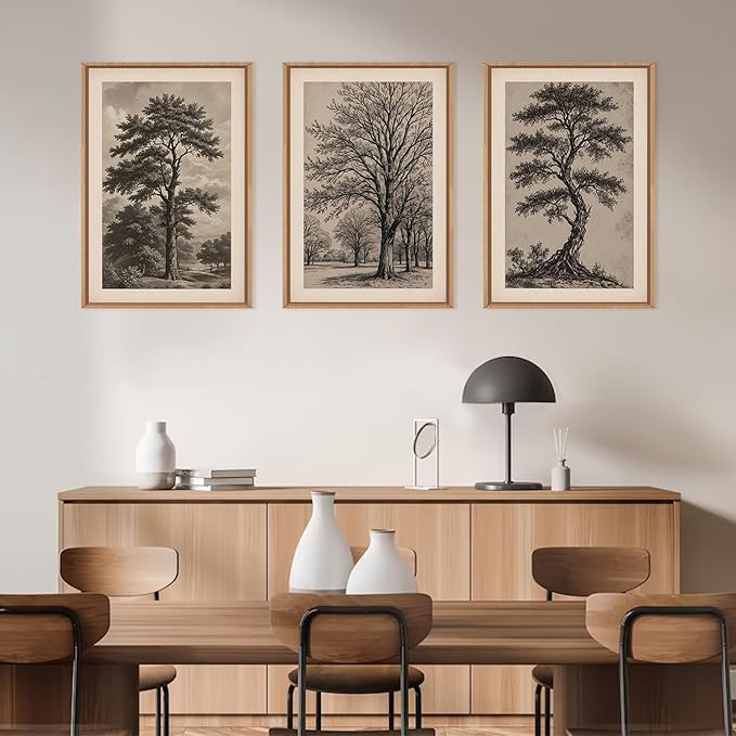 HPINUB Vintage Sketch Tree Framed Canvas Wall Art Set,Modern Nature Botanical Wall Decor, Antique Wilderness Tree Artwork,Minimalist Neutral Art Prints for Living Room,Bedroom,Farmhouse-24 x36 x3-Ruum Studio Home