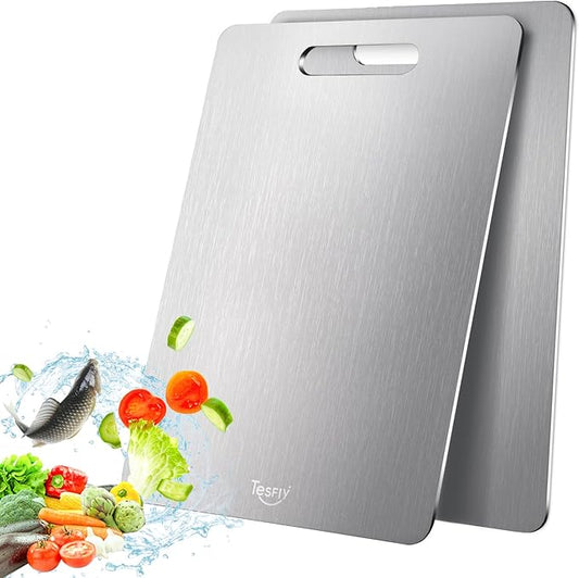 2 Pack Titanium Cutting Board - 100% Pure Titanium Cutting Boards For Kitche,Easy to clean, Double-sided food-grade Cutting Board For Cutting Meats, Fruits And Vegetables.(15 * 11)-Ruum Studio Home