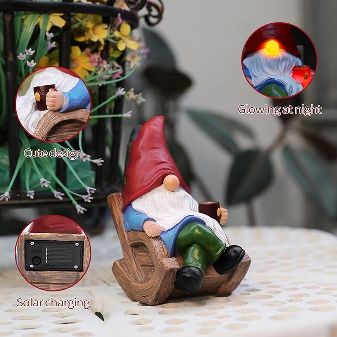 Solar Garden Gnomes Outdoor Statue with Solar Lights,7.1“ Figurine Lights Solar Garden Yard Decorations Outdoor Decorations for Patio,Yard,Lawn Ornament，Mom Gift Unique Housewarming Gifts-Ruum Studio Home