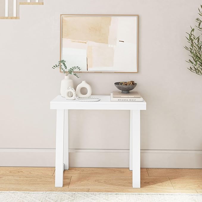 Plank+Beam Solid Wood Console Table, 36 Inch, Sofa Table, Narrow Entryway Table for Hallway, Behind The Couch, Living Room, Foyer, Easy Assembly, White-Ruum Studio Home