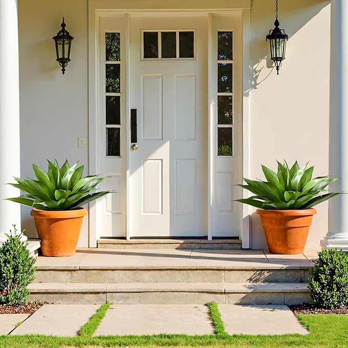 JUSTOYOU 28" Artificial Agave Plants Outdoor Large Fake Agave Plants Faux Succulents for Outdoor Indoor Home Front Porch Decor (2, Green)-Ruum Studio Home