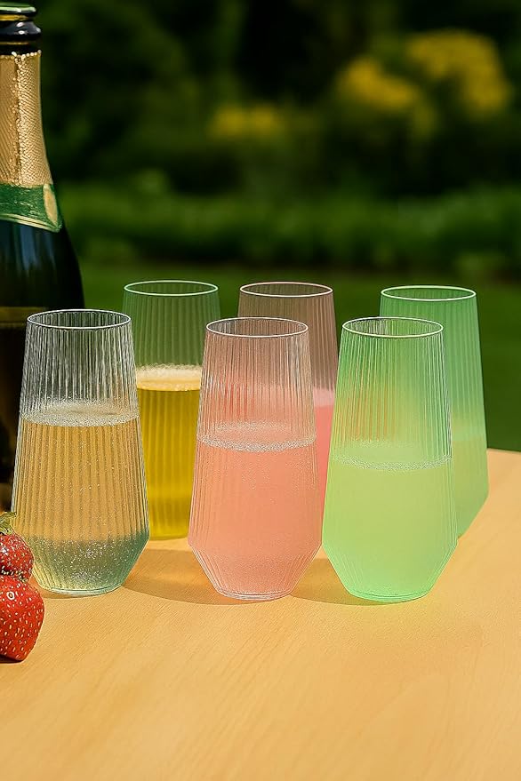 48 Pack Ribbed Ripple Stemless Toasting Glasses, Origami Durable 9 Oz BPA-Free Disposable Plastic Champagne Flutes for Weddings, Bars, Events, and Celebrations (48, Ribbed Color Collection)-Ruum Studio Home