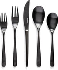 over&back 20pc Curved Flatware Cutlery Set - Comes with 4 Dinner Forks, 4 Salad Forks, 4 Dinner Knives, 4 Dinner Spoons, and 4 Teaspoons - 18/8 Stainless Steel - Dishwasher-Safe - Matte Black-Ruum Studio Home