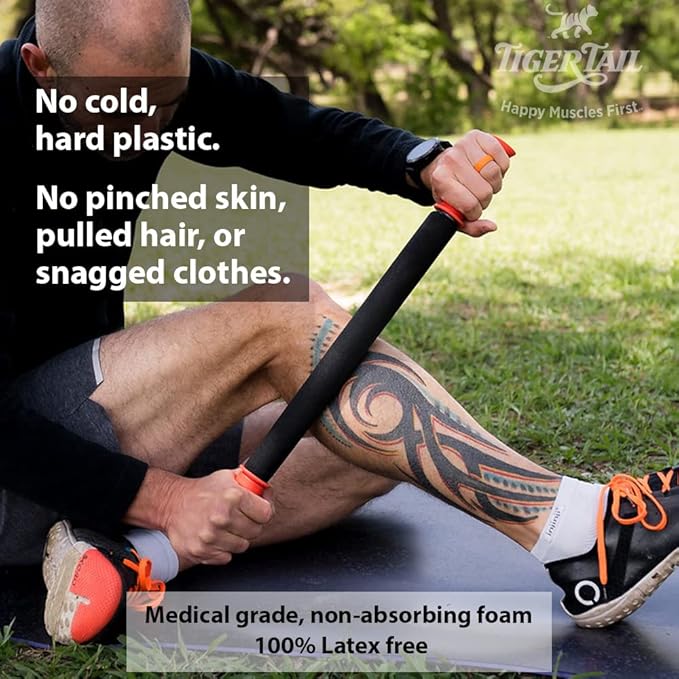 Tiger Tail 22in Massage Stick Portable Roller, Handheld, Deep Tissue Foam Roller, Body Massage and Myofascial Release Tool for Legs, Neck, Calves, Thighs, Shins & Back, The Long One 22, Made in USA-Ruum Studio Home