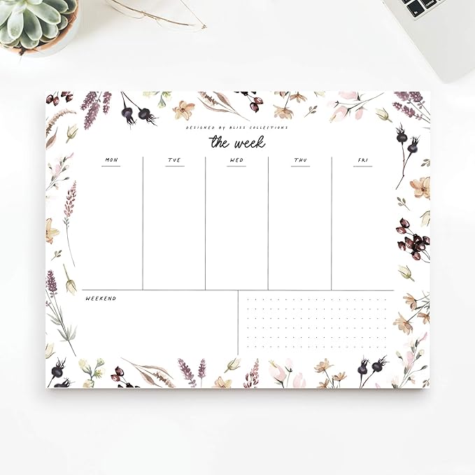 Bliss Collections Weekly Planning Pad, To Do List Notebook - Undated Tear-Off Sheets Notepad - Work Calendar, Organizer, Scheduler for Goals, Tasks - Shade Garden, 8.5" x 11", 50 Sheets-Ruum Studio Home