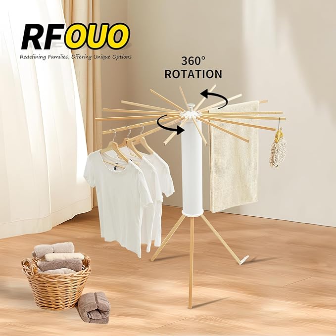 Clothes Drying Rack Tripod,Laundry Hanger Dryer Rack,Portable Drying Rack,Outdoor Clothes Rack-Drying Rack Clothing Laundry Bedroom Household Wooden-16rods-Ruum Studio Home