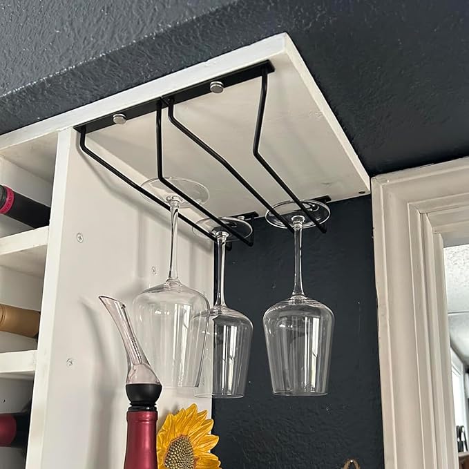 10.8 Inch Black Wine Glass Rack, Under Cabinet Wine Glass Holder Stainless Steel Stemware Rack - Hanging Stemware Holder for Cabinet Kitchen Bar, Set of 2-Ruum Studio Home