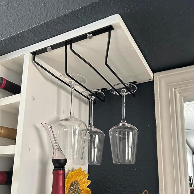 10.8 Inch Black Wine Glass Rack, Under Cabinet Wine Glass Holder Stainless Steel Stemware Rack - Hanging Stemware Holder for Cabinet Kitchen Bar, Set of 4-Ruum Studio Home