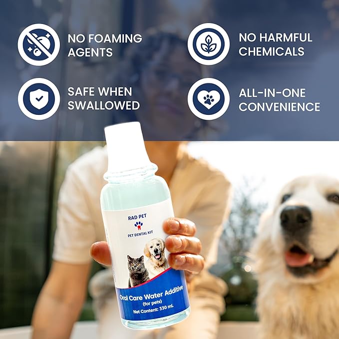 RAD PET - Advanced Pet Dental Hygiene Kit, Vet-Formulated Cat & Dog Tooth Brushing Kit, Complete Oral Care with Cat/Dog Toothbrush and Toothpaste (Enzymatic), Pet Dental Wipes & Water Additive-Ruum Studio Home