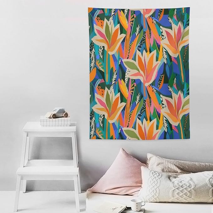 ICMOLYYENLO Boho Green Leaves Tapestry, Mid Century Abstract Tropical Palm Leaves Modern Minimalist Geometric Wall Hanging, Neutral Home Decor Art for Living Room Bedroom Dorm 30x40 Inch-Ruum Studio Home