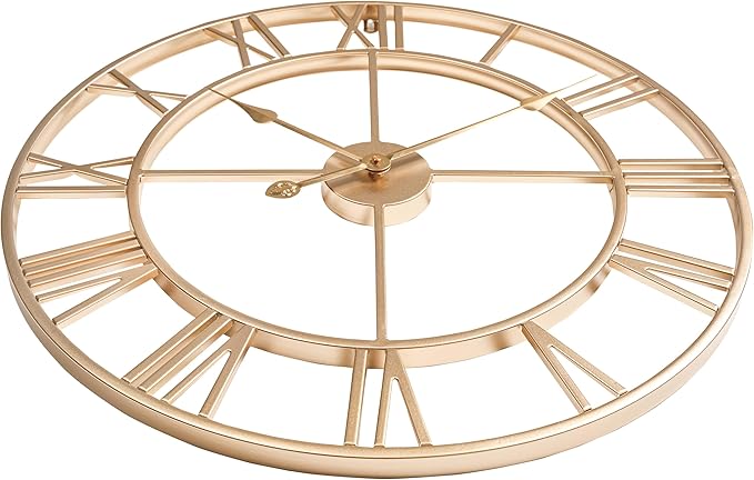CLXEAST Champagne Gold Metal Wall Clock, Large Roman Numeral 24 Inch Wall Clocks for Living Room Decor,House Warming Gifts New Home-Ruum Studio Home