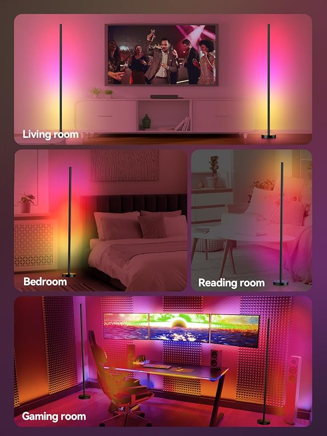 Smart RGBICW LED Corner Floor Lamp 2 Pack - 16 Million DIY Colors, 68+ Scenes, Music Sync, App & Remote Control, Color-Changing Ambient Lighting for Living Rooms, Bedrooms, and Gaming Rooms-Ruum Studio Home