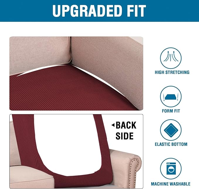 H.VERSAILTEX Super Stretch Individual Chaise Cover Sectional Couch Covers for L Shaped Sofa Both Left/Right Featuring Thick Jacquard Textured Twill Fabric (1 Piece Chaise Cover, Burgundy Red)-Ruum Studio Home