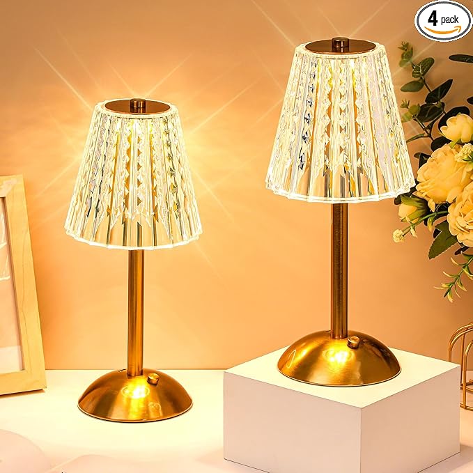 Liliful 4 Pcs LED Portable Cordless Table Lamp Touch Battery Operated Rechargeable Desk Lamp 3 Color Dimmable for Bedroom Living Room Dining (Classic Style,Gold)-Ruum Studio Home