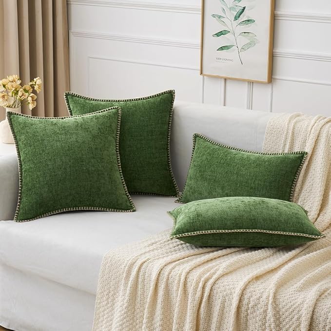 MIULEE Pack of 2 Christmas Pillow Covers 16x16 Inch Moss Green Farmhouse Decorative Throw Pillow Covers with Stitched Edge Soft Chenille Solid Dyed Couch Pillow Covers for Sofa Bed Living Room-Ruum Studio Home