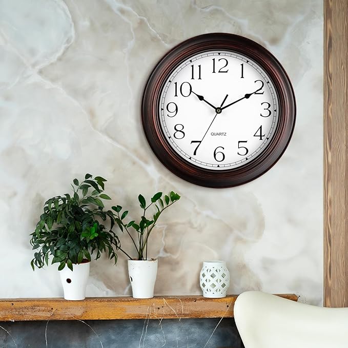 Wall Clock 10 Inch Battery Operated Silent Non-Ticking Wall Clock Vintage Retro Rustic Style Decorative for Bedroom Living Room Kitchen Home Office (Bronze)-Ruum Studio Home