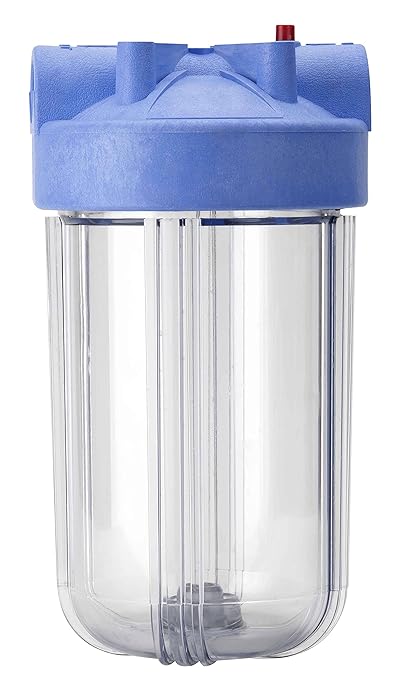 Pentair Pentek 166219 Big Clear Filter Housing, 1" NPT #10 Whole House Heavy Duty Water Filter Housing with Pressure Relief Button, 10-Inch, Blue/Clear-Ruum Studio Home