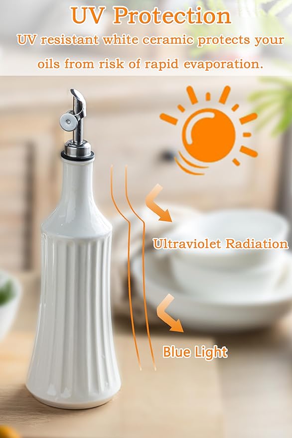 LYEOBOH Olive Oil Dispenser Bottle, Oil Dispenser for Kitchen, Ceramic Cooking Vinegar Dispensing Bottles with Spout, White-Ruum Studio Home