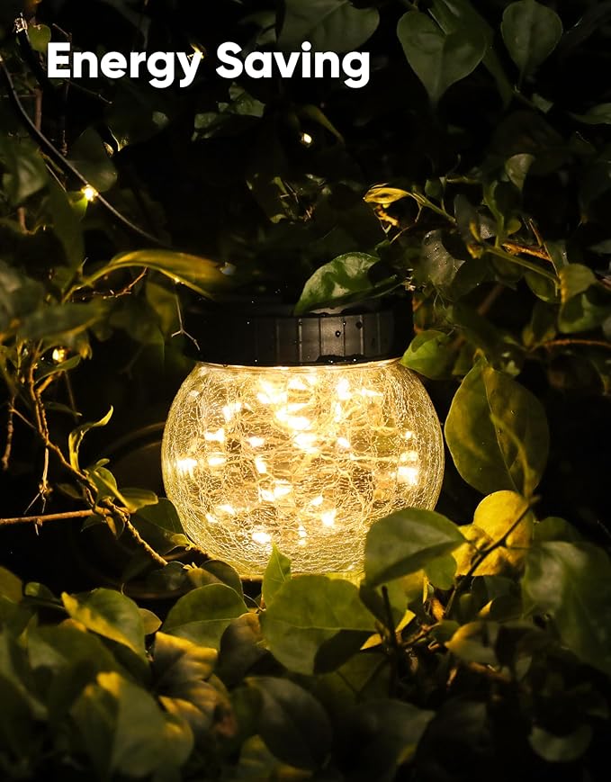 PARTPHONER Solar Lanterns Solar Lights Outdoor Waterproof 6-Pack, Solar Powered Hanging Lights Cracked Glass Hanging Globes for Christmas Decoration, Shepherd Hook, Garden Tree Ornaments-Ruum Studio Home