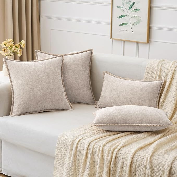 MIULEE Pack of 2 Couch Throw Pillow Covers 20x20 Inch Light Brown Farmhouse Decorative Pillow Covers with Stitched Edge Soft Chenille Solid Dyed Pillow Covers for Sofa Bed Living Room-Ruum Studio Home
