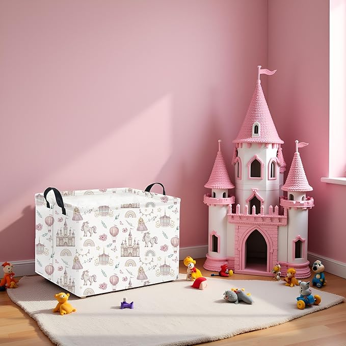 HIYAGON Rectangular Baby Girl Basket Kids Baby Storage Basket Toy Storage Bin Organizer Box Room Decor(Castle)-Ruum Studio Home