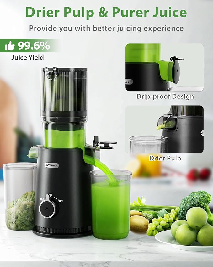 Juicer Machines, ECOSELF 4.35" Large Feed Chute for Family Needs, Professional Hands Free Cold Press Juicer For Whole Fruits & Vegetables, Self Feeding for Juice Extractor Machine, Easy to Clean-Ruum Studio Home