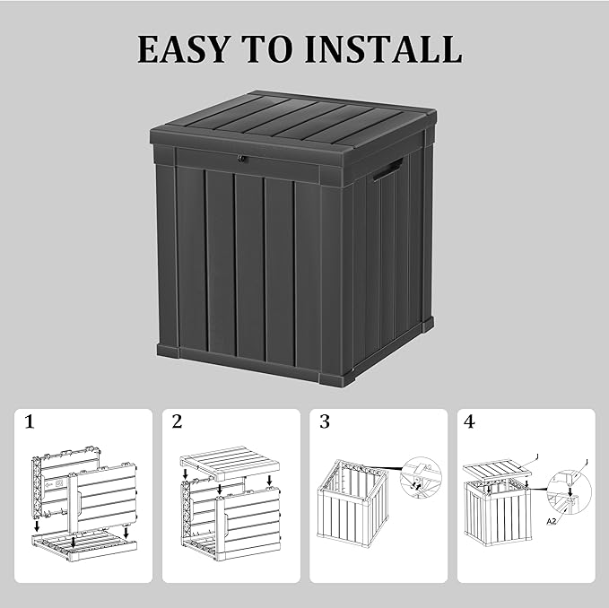50 Gallon Double-Wall Resin Deck Box - Lockable Waterproof Outdoor Storage Box, 515bs Capacity & Doubles as Seating for Patio Furniture - Garden Tools, Pool Accessories (Black)-Ruum Studio Home