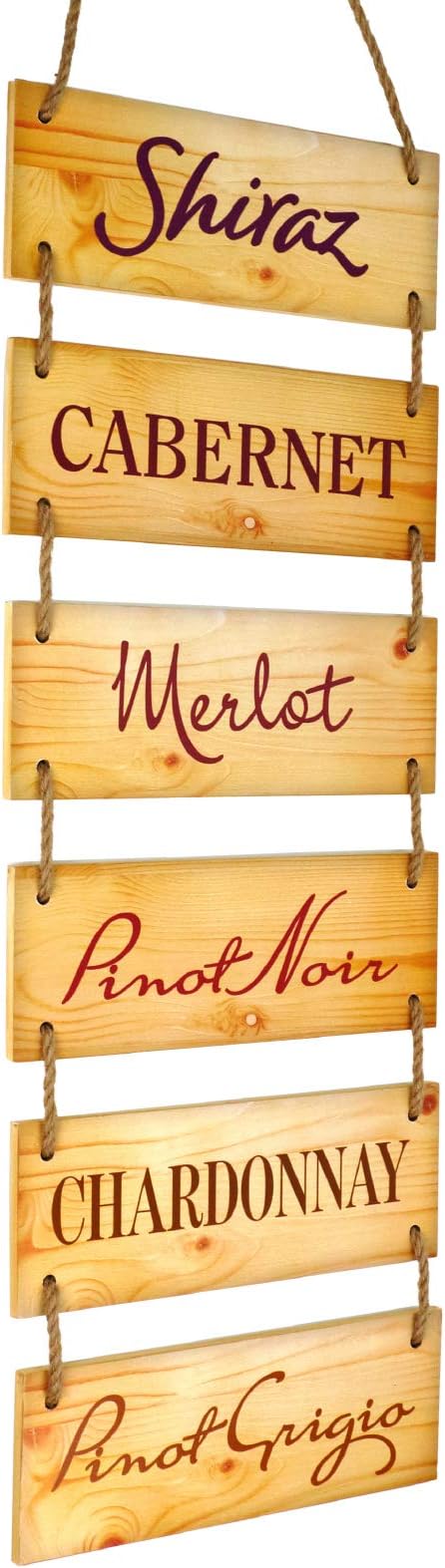 EXCELLO GLOBAL PRODUCTS Large Hanging Wall Sign: Rustic Wooden Decor (Shiraz, Cabernet, Merlot, Pinot Noir, Chardonnay, Pinot Grigio) Hanging Wood Wall Decoration (11.75" x 32")-Ruum Studio Home