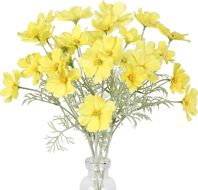 IPOPU Fake Yellow Flowers Artificial Daisies 5PCS Silk Cosmos Fake Daisies Wild Flowers 24.5”Artificial Wildflowers Table Decor for Baby Shower Centerpieces Wedding Bouquet (Yellow)-Ruum Studio Home
