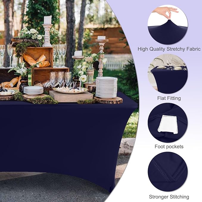 ABCCANOPY 6 FT Navy Blue Spandex Table Cover Stretch Fitted Wrinkle Resistant Tablecloth Reuse for Rectangular Folding Table Patry Event Wedding Banquet Protector-Ruum Studio Home