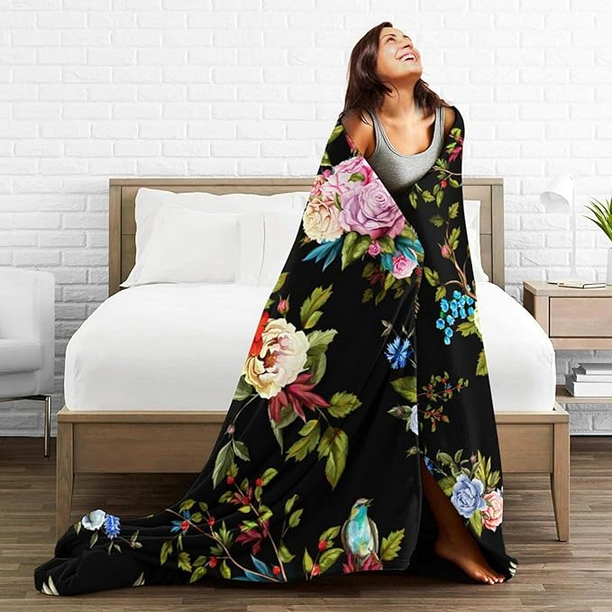 HGOD DESIGNS Wild Flowers Blanket for Women, Lightweight Soft Fleece Flannel Throw Blanket Peony Roses Sofa Couch Living Room 50x60 Inch-Ruum Studio Home