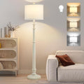 Floor Lamps for Living Room - 60" Resin Farmhouse Floor Lamp with 3 Color Temperatures - Vintage Standing Lamp Reading Light with Linen Shade Retro Tall Lamp for Bedroom Office, Almond White-Ruum Studio Home