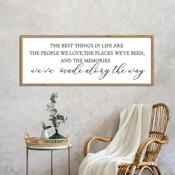 The Best Things in Life Wall Decor Sign 32 x 12 Inch Memories Inspirational Quotes Wood Framed Family Entryway Living Room Home Wall Art for Farmhouse Bedroom Room (Wood)-Ruum Studio Home