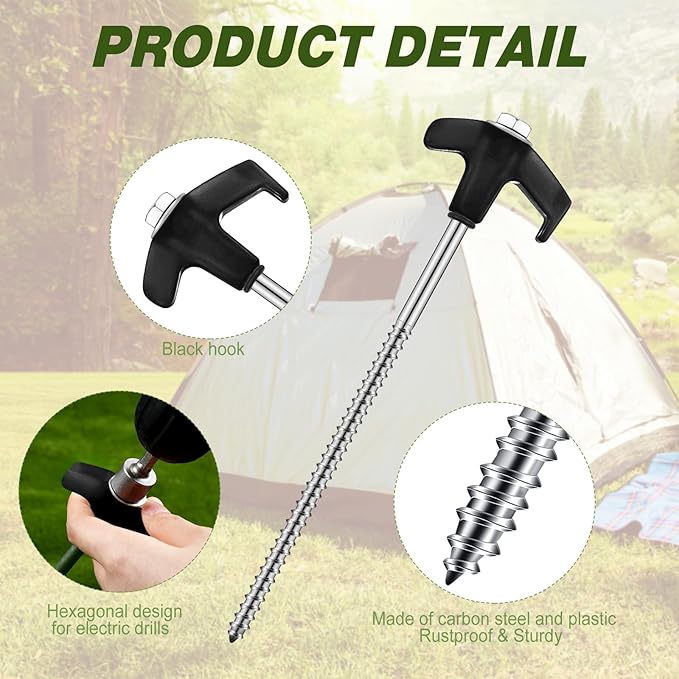 Hicarer 20 Pcs 20 Pcs 8'' Screw in Tent Stakes Heavy Duty Ground Metal Stakes for Inflatables with Hex Head Driver for Outdoor Camping Tent Inflatable Garden Decor (Black)-Ruum Studio Home