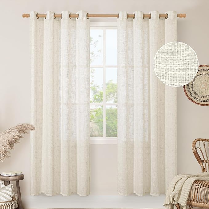 LAMIT Natural Linen Curtains for Living Room 2 Panels Set, 80 Inch Faux Linen Textured Light Filtering Drapes Bronze Grommet Boho Panels for Farmhouse/Bedroom/Porch, 52 x 80 Inch-Ruum Studio Home