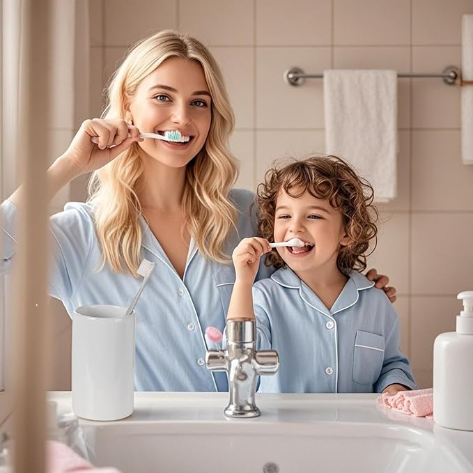White Ceramic Toothbrush Holder, Tumbler Cups Reusable Toothbrush Mouthwash Cup,Makeup Brush Holder, Bathroom Counter Organizer(300ml)-Ruum Studio Home