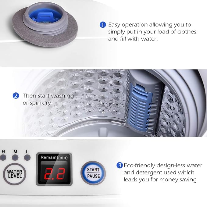 Giantex Portable Washing Machine, Full Automatic Washer and Dryer Combo, with Built-in Pump Drain 8 LBS Capacity Compact Laundry Washer Spin Dryer for Apartment RV Dorm-Ruum Studio Home