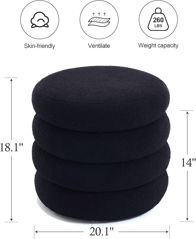 ONEVOG Sherpa Storage Ottoman, Foot Rest Stool Seat for Living Room, Black Vanity Foot Pouf, Tufted Footstool with Removable Lid for Dorm, Bedroom-Ruum Studio Home