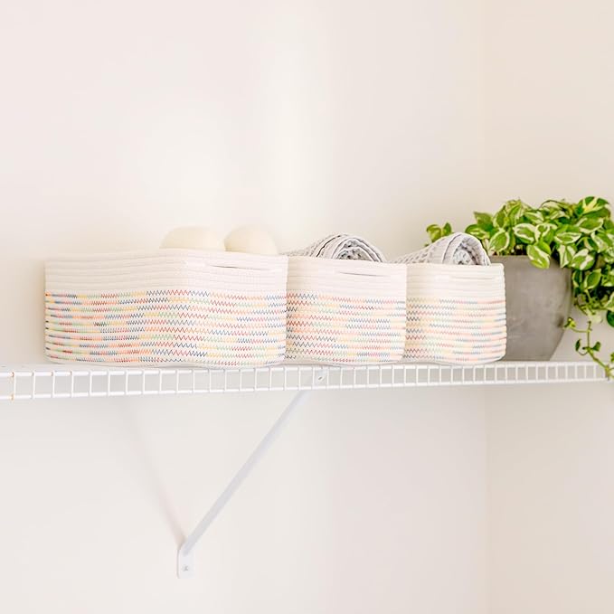NaturalCozy 13.5”x8.5”x5.5” Rectangle Storage Baskets for Shelves 3 Pack | Cotton Rope Woven Small Baskets for Organizing | Small Storage Bins for Nursery, Bathroom, Closet, Shelf, Decorative-Ruum Studio Home