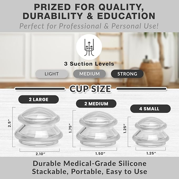 Lure Essentials Edge Silicone Cupping Set, Cupping Kit for Massage Therapy, Long Lasting Cups for Professional & Home Use, Body Sculpt Cup for Cellulite, Ultra Transparent Clear (8 Count)-Ruum Studio Home