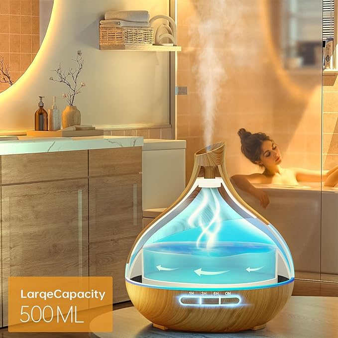 500ML Essential Oil Diffuser: Aroma Diffuser with Remote Control for Hotel Spa Yoga Room - Humidifiers for Bedroom with 14 Colors LED Night Light for Kids/Women Home Relaxation-Ruum Studio Home