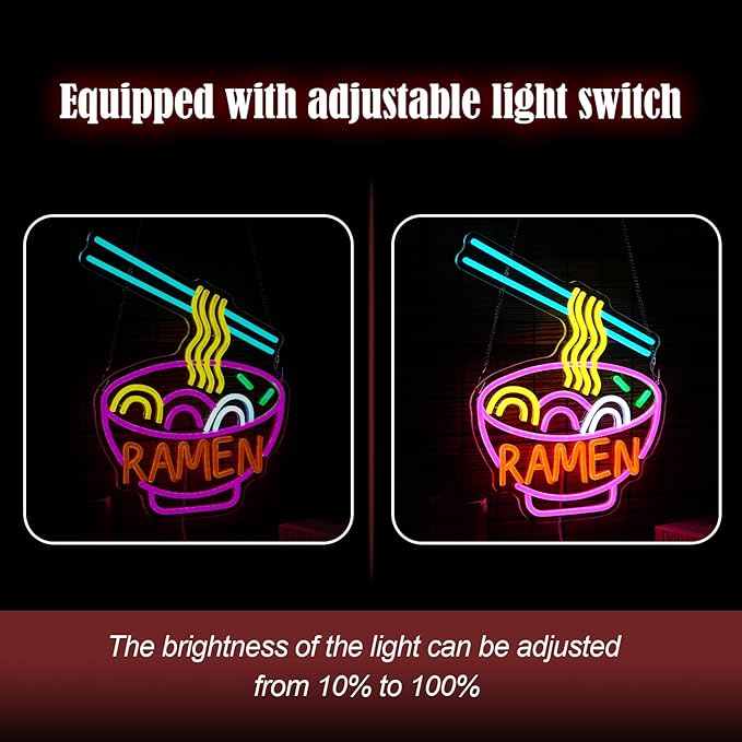 Ramen Neon Sign Dimmable LED Ramen Neon Light for Wall Decor Delicious Noodle Light Up Sign for Ramen Shop Resturant Dinning Room Kitchen (12"*15.5"USB)-Ruum Studio Home