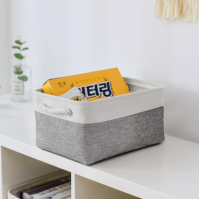 TheWarmHome Storage Bins for Shelves - 13.8L×9.8W×6.7H inch 3 Pack Medium Collapsible Storage Baskets for Organizing | Fabric Storage Cubes for Linen Closet Toy Home (White&Grey)-Ruum Studio Home