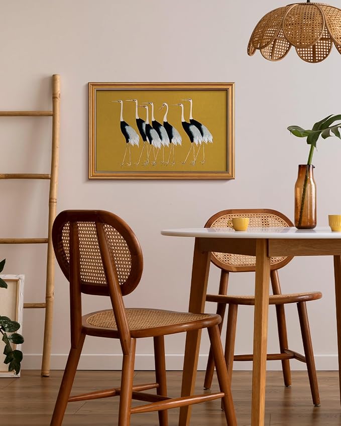 HUARCEY Gold Framed Vintage Wall Art for Living Room, Animals Painting Prints Shelf Decor for Kitchen, Aesthetic Bedroom Wall Art Decor, Christmas Gifts for Friends or Family (Seven Cranes 16"x24")-Ruum Studio Home