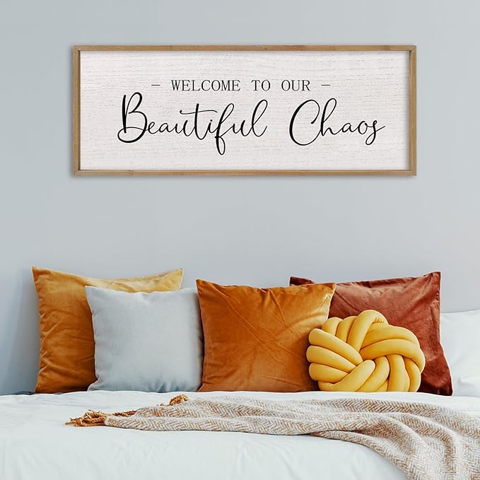 comurdyo Welcome To Our Beautiful Chaos Wall Decor Art 40"X15" for Home Entryway Sign Large Wood Framed Wall Hanging (Wood)-Ruum Studio Home