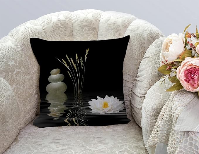 TSSOHU Decorative Throw Pillow Cover Asian Zen Stone, Pillow Covers 18"x 18" Meditation Japanese Lotus Spa Room Decor for Living Room Couch Cushion Bed Indoor Outdoor Home Decor-Ruum Studio Home